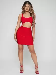 SHEIN SXY Cut Out Front Bodycon Dress - Red - View 6