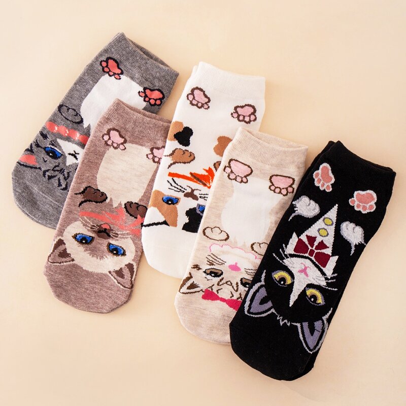 

5pairs Cartoon Cat Graphic Socks, Multicolor