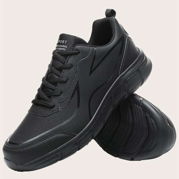 

Men Minimalist Lace Up Front Sports Shoes, Black