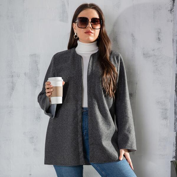 

Plus Solid Open Front Overcoat, Dark grey
