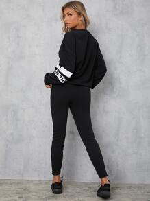 Mulvari Letter Graphic Pullover & Contrast Side Seam Leggings - Black - View 2