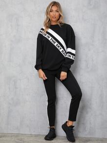 Mulvari Letter Graphic Pullover & Contrast Side Seam Leggings - Black - View 5