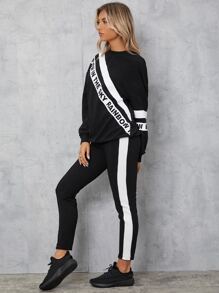 Mulvari Letter Graphic Pullover & Contrast Side Seam Leggings - Black - View 6