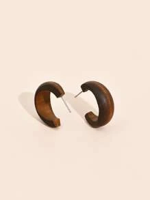 Wooden Cuff Hoop Earrings - Brown - View 2
