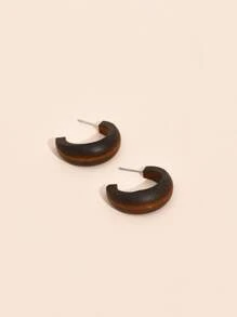 Wooden Cuff Hoop Earrings - Brown - View 3