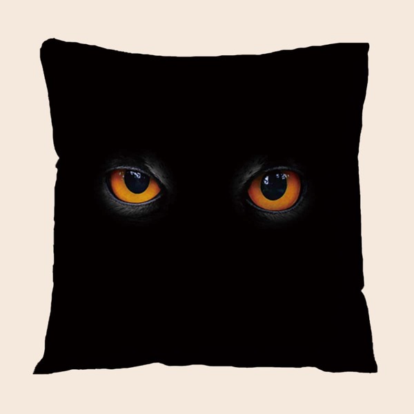 

Cat Print Cushion Cover Without Filler, Black