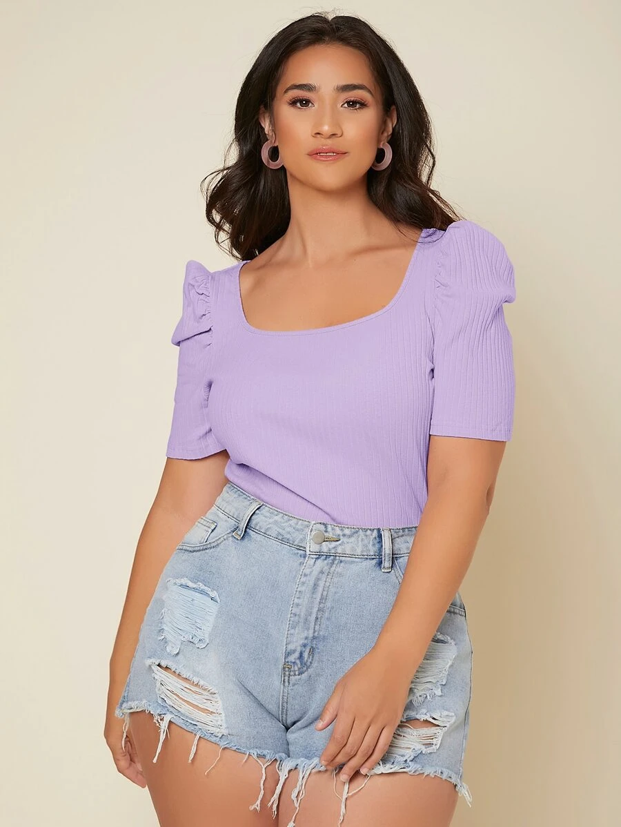 Firerie Tshirty Rozmiar Plus Prążkowana Dzianina Równy Elegancki