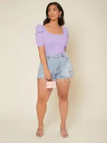 Firerie Tshirty Rozmiar Plus Prążkowana Dzianina Równy Elegancki