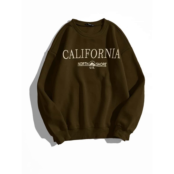 

Letter Embroidery Drop Shoulder Thermal Pullover, Army green