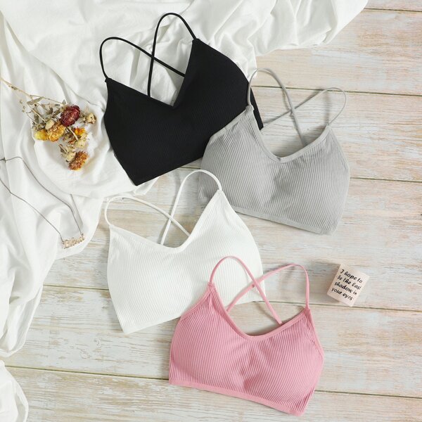 

4pack Solid Rib Bra Set, Multicolor