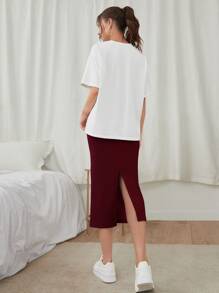 Mulvari Letter Graphic Tee & Split Hem Skirt - Multicolor - View 2