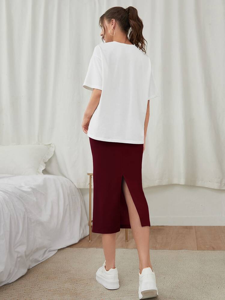 Mulvari Letter Graphic Tee & Split Hem Skirt - Multicolor - View 2
