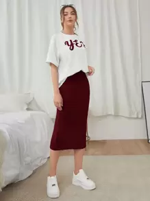 Mulvari Letter Graphic Tee & Split Hem Skirt - Multicolor - View 3