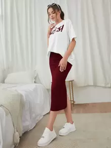 Mulvari Letter Graphic Tee & Split Hem Skirt - Multicolor - View 5