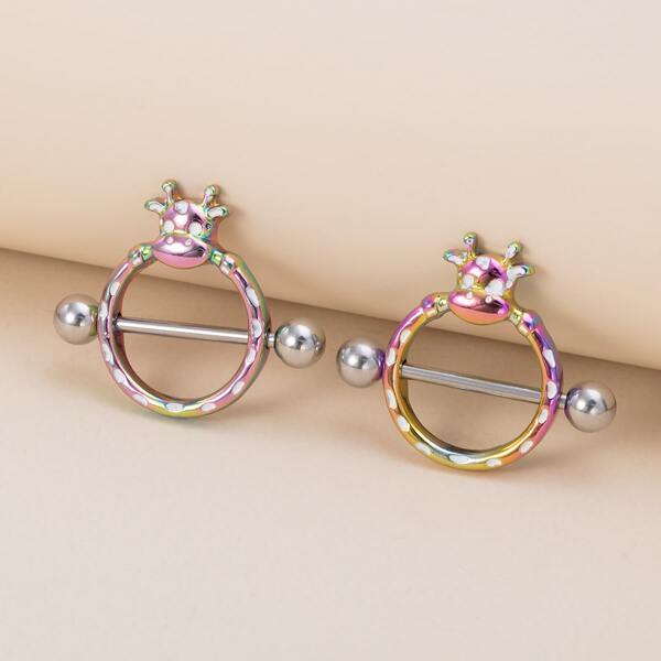 

2pcs Cow Decor Nipple Ring, Multicolor