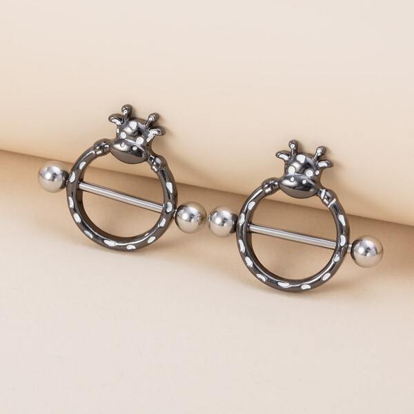 

2pcs Cow Decor Nipple Ring, Black