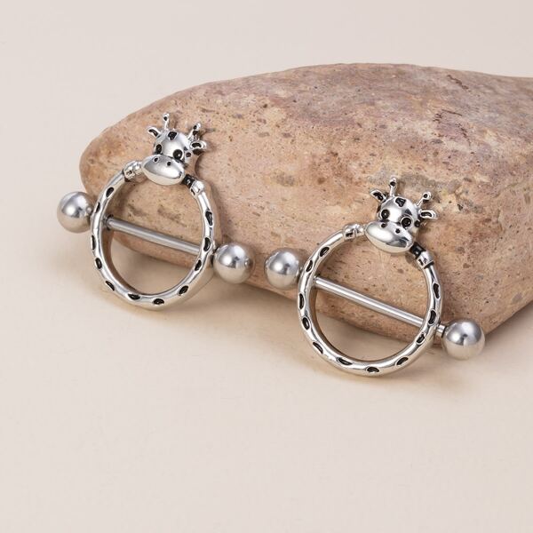 

2pcs Animal Decor Nipple Ring, Silver