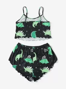 Conjunto de pijama con lazo al frente con estampado de estrellas y dinosaurios, vacaciones