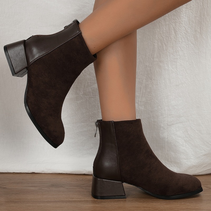 

Suede Back Zip Chunky Classic Boots, Chocolate brown