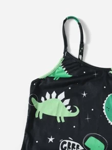 Conjunto de pijama con lazo al frente con estampado de estrellas y dinosaurios, vacaciones