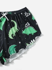 Conjunto de pijama con lazo al frente con estampado de estrellas y dinosaurios, vacaciones