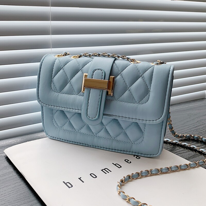 

Minimalist Quilted Chain Shoulder Bag, Blue