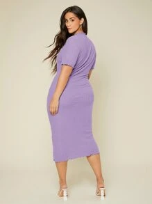 SHEIN BASICS Vestido ajustado ribete en forma de lechuga tejido de canalé - Lila Púrpura - Ver 2