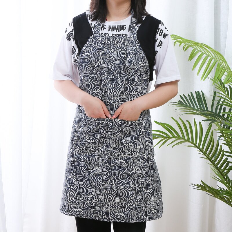 

Wave Print Apron, Navy blue