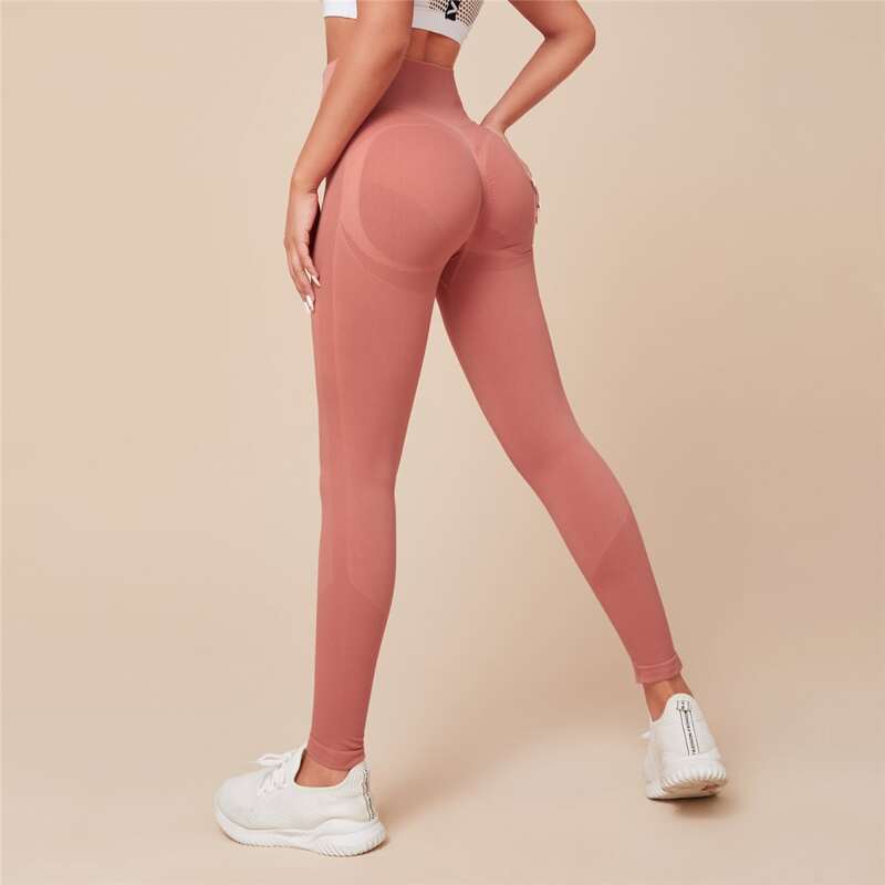 

High Stretch Wide Band Waist Sports Leggings, Coral pink