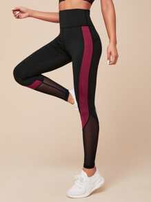 Easithlete Colourblock Mesh Insert Sports Leggings - Black - View 3