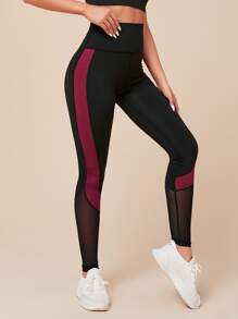 Easithlete Colourblock Mesh Insert Sports Leggings - Black - View 4