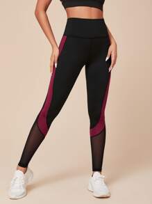 Easithlete Colourblock Mesh Insert Sports Leggings - Black - View 5