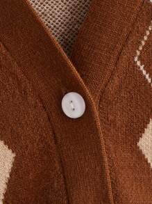 Toddler Girls Argyle Pattern Cardigan - Brown - View 4