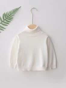 小女童高領素色套頭毛衣 - 白色 - 查看 1