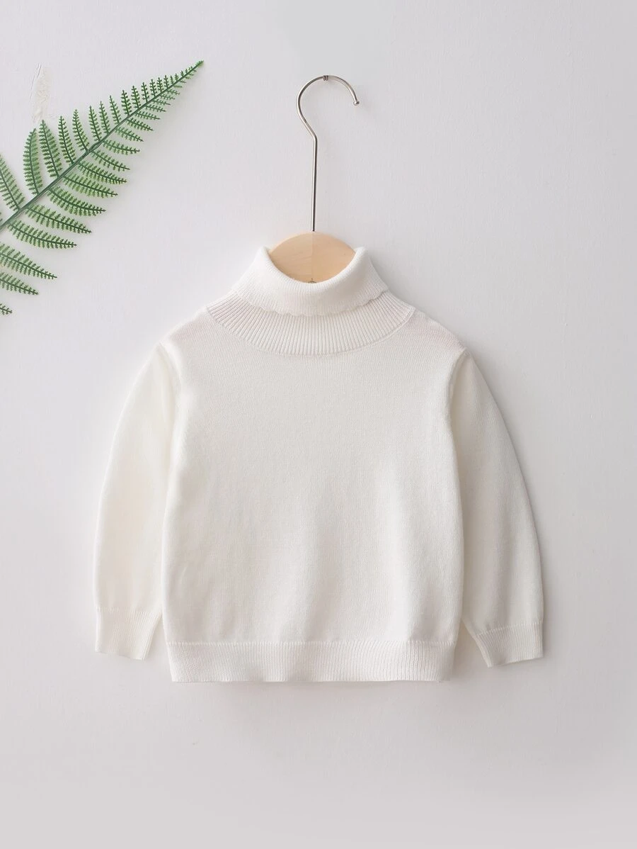 小女童高領素色套頭毛衣 - 白色 - 查看 1
