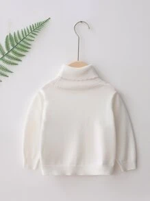 小女童高領素色套頭毛衣 - 白色 - 查看 2