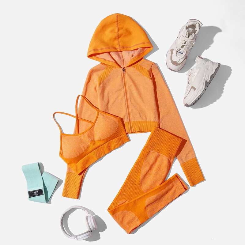 

3pcs Seamless High Stretch Sports Set, Orange