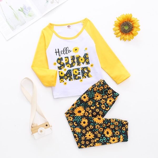 

Toddler Girls Letter And Floral Print Tee & Sweatpants, Multicolor