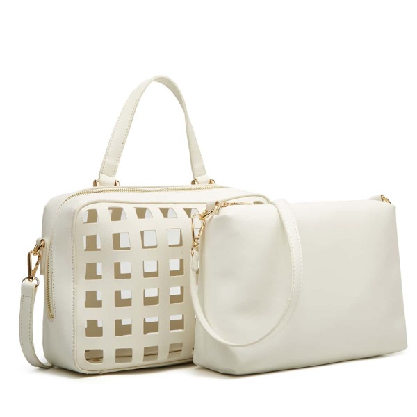 

Minimalist Hollow Out Satchel Bag With Crossbody Bag, White