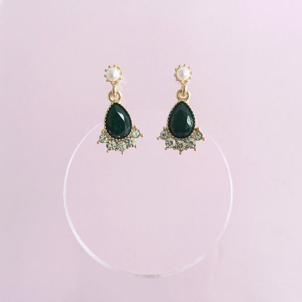 

Rhinestone Decor Earrings, Dark green