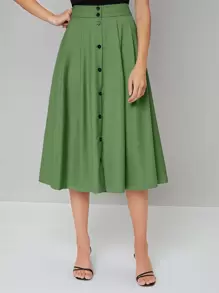 SHEIN Button Front Solid Skirt