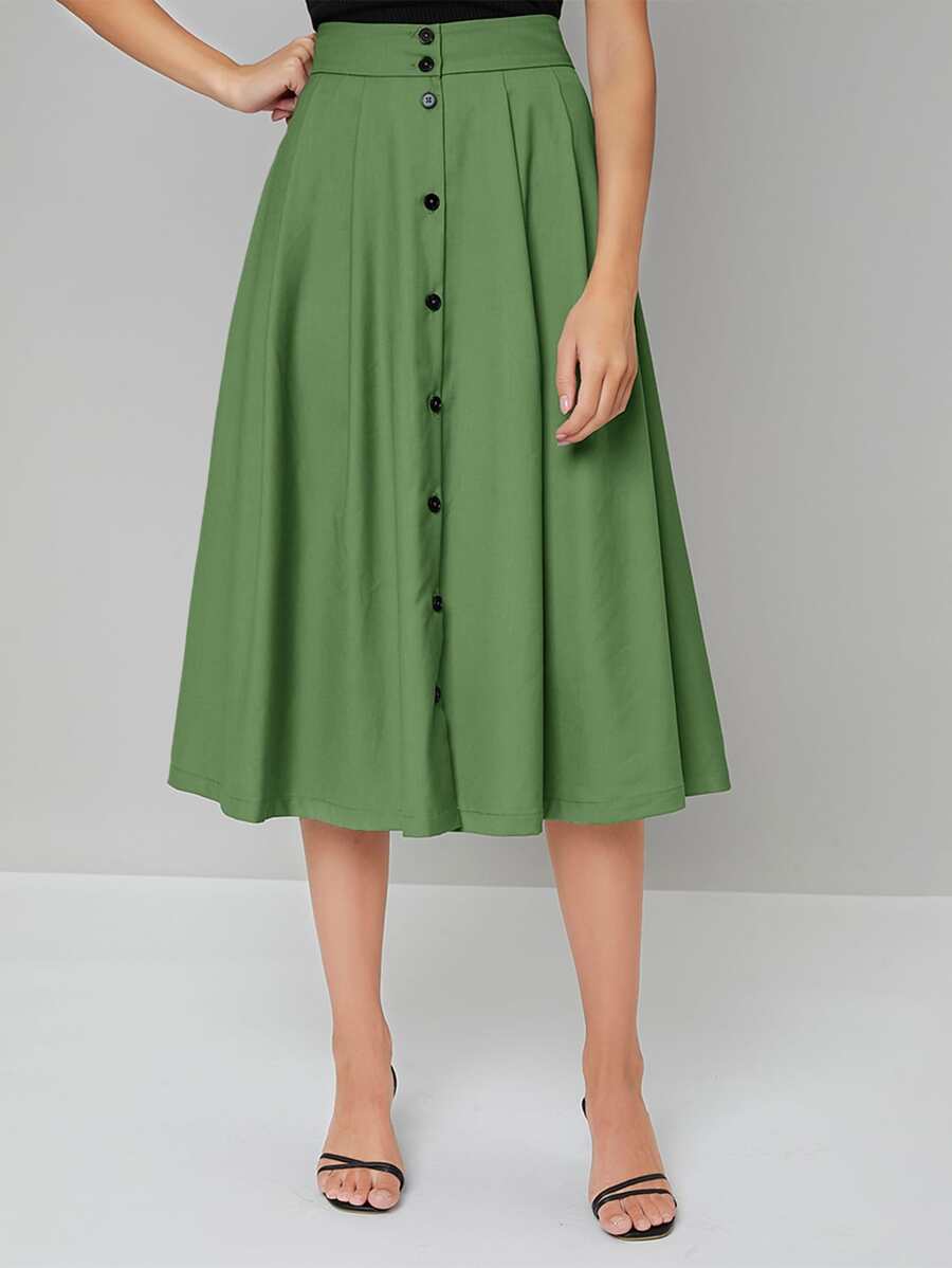 SHEIN Button Front Solid Skirt
