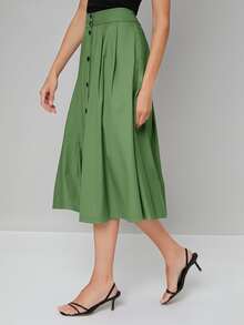 SHEIN Button Front Solid Skirt