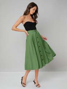 SHEIN Button Front Solid Skirt