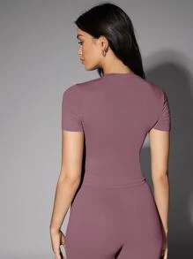 SHEIN BAE 素色合身T恤 - 淡紫色 - 查看 2