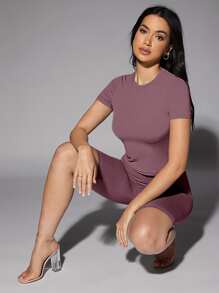 SHEIN BAE 素色合身T恤 - 淡紫色 - 查看 4