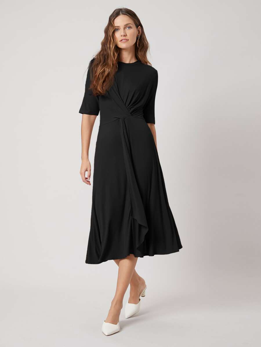 MOTF PREMIUM Đầm xoắn lại màu trơn Thanh lịch - màu đen - Xem 1