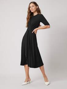 MOTF PREMIUM Đầm xoắn lại màu trơn Thanh lịch - màu đen - Xem 3