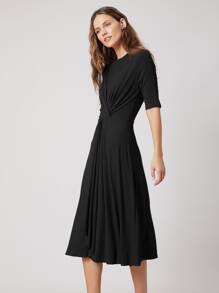 MOTF PREMIUM Đầm xoắn lại màu trơn Thanh lịch - màu đen - Xem 6