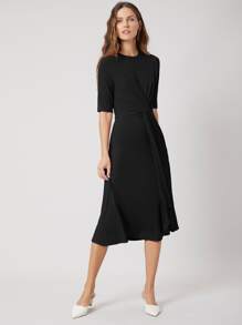 MOTF PREMIUM Đầm xoắn lại màu trơn Thanh lịch - màu đen - Xem 7